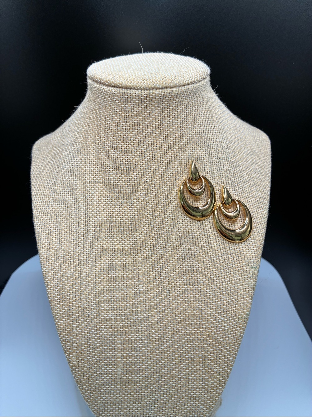 Gold-Tone Triple Hoop Door Knocker Drop Post Earrings - Women's Jewelry